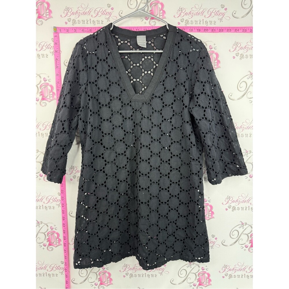 Dream beach coverup dress cut outs dotted Black Eyelet V-Neck Tunic Top